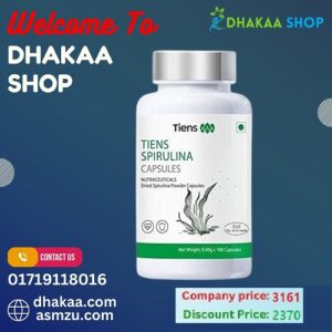 🟢 Tiens Spirulina Capsules: বিশ্বের সবচেয়ে স্বাস্থ্যসম্মত ও পরিপূর্ণ খাদ্য উপাদান, যা আমাদের শরীরের প্রতিরোধ ক্ষমতা বাড়াতে সাহায্য করে। 🔬 উপাদান সমূহ: ✅ ৬০%-৭০% প্রোটিন (প্রাকৃতিক উৎস) ✅ প্রয়োজনীয় ১০+ খনিজ উপাদান (Iron, Sulphur, Magnesium) ✅ প্রচুর পরিমাণে Chlorophyll (সবজির চেয়ে ১০ গুণ বেশি) ✅ Potassium, Sodium, Calcium, Alkaline Elements ✅ Beta Carotene, Vitamin B কমপ্লেক্স (B12 ছাড়া) ✅ Glycogen – প্যানক্রিয়াসে চাপ না দিয়ে শক্তি উৎপাদনে সহায়তা 🎯 কার্যকারিতা: – শরীরের রোগ প্রতিরোধ ক্ষমতা বৃদ্ধি করে – রক্ত পরিষ্কার করে ও বিষাক্ত পদার্থ বের করে দেয় – কিডনি ও লিভার ফাংশন উন্নত করে – অ্যানিমিয়া, কোষ্ঠকাঠিন্য, ডায়াবেটিস, গ্যাস্ট্রিক, হজম সমস্যা ইত্যাদিতে উপকারী – শিশুদের অপুষ্টি প্রতিরোধে সহায়ক 📦 পরিমাণঃ ১০০টি ক্যাপসুল 🕒 সেবনঃ প্রতিদিন ২-৩ বার, প্রতিবার ১-২টি ক্যাপসুল খাবারের পরে ⚠️ এটি ঔষধ নয়, এটি একটি উচ্চ মান সম্পন্ন স্বাস্থ্যকর খাদ্য 🏭 প্রস্তুতকারক: Tiens, China 📞 অর্ডার করতে কল করুন: WhatsApp 📱 01711-927919  // 01713-607913  📱 01919-118016 // 01719-118016  🏢 অফিস ভিজিট করুন: 958 East Shewrapara, Main Road Mirpur, Dhaka 🚚 হোম ডেলিভারি সারা বাংলাদেশে! 🌿 TIENS Spirulina Capsules | The Superfood of the 21st Century! Are you searching for Tiens Spirulina Capsules in Bangladesh? You’re in the right place! We are the official distributor and supplier of TIENS Bangladesh products. Get up to 30% Discount and enjoy Free Home Delivery all over Bangladesh! 🟢 What is Tiens Spirulina? A complete and powerful dietary supplement, naturally packed with protein, antioxidants, and essential nutrients to support your overall health and vitality. 🔬 Ingredients & Nutritional Value: ✅ 60-70% Protein (from Spirulina platensis) ✅ Beta Carotene, B-complex (except B12), no Vitamin D ✅ Iron, Sulphur, Magnesium ✅ Potassium, Sodium, Calcium, Alkaline elements ✅ Chlorophyll (10x more than vegetables) ✅ Natural Glycogen – boosts energy without pancreas pressure 🎯 Health Benefits: